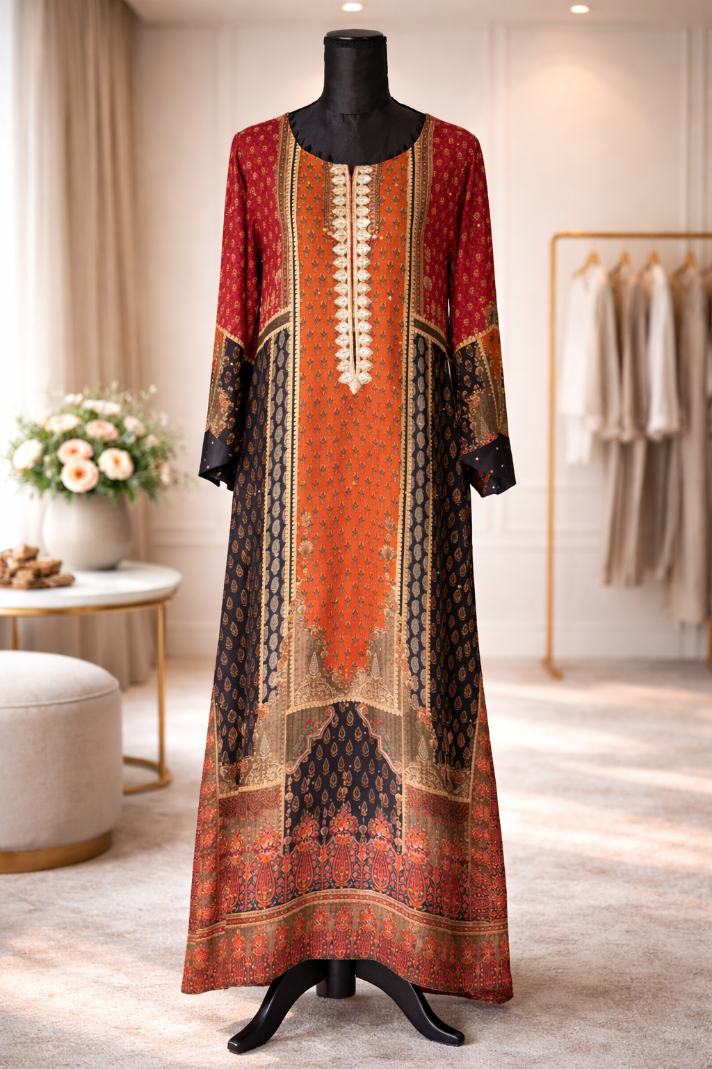 SEREIN 10 Black & Floral Digitally Printed Kaftan