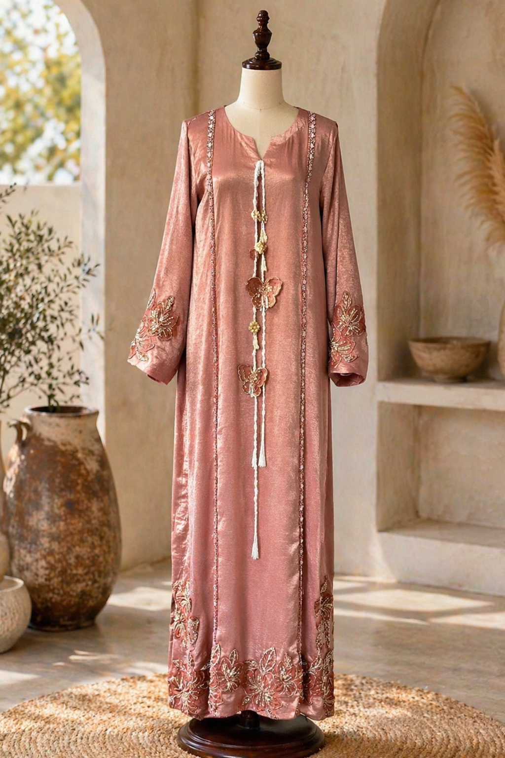 SEREIN 13 Bronze Velvet Silk Kaftan With Crystal